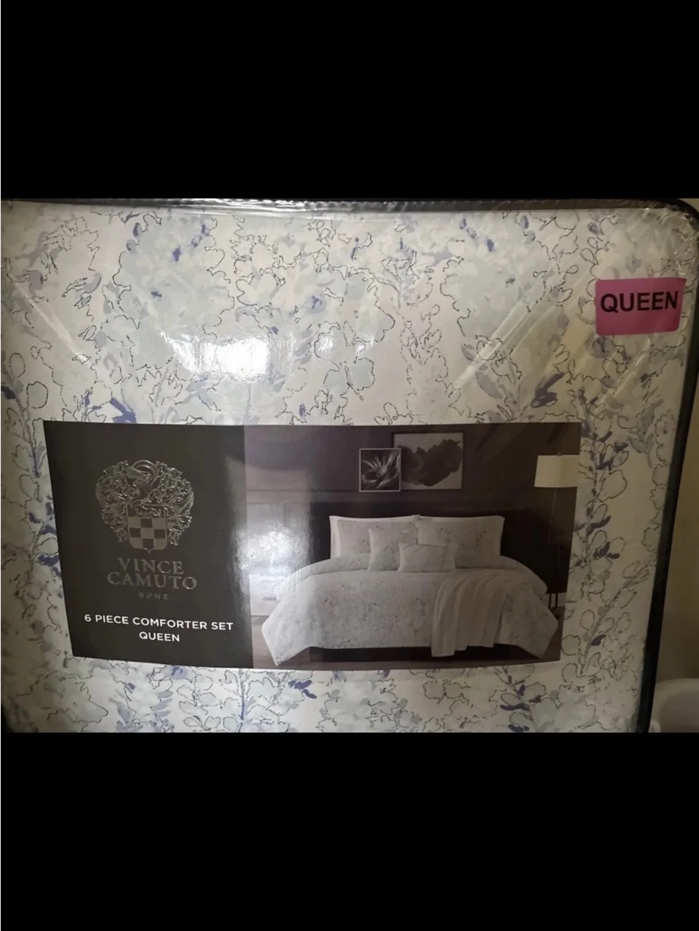 Vince Camuto White Comforter Set with Blue Floral Pattern